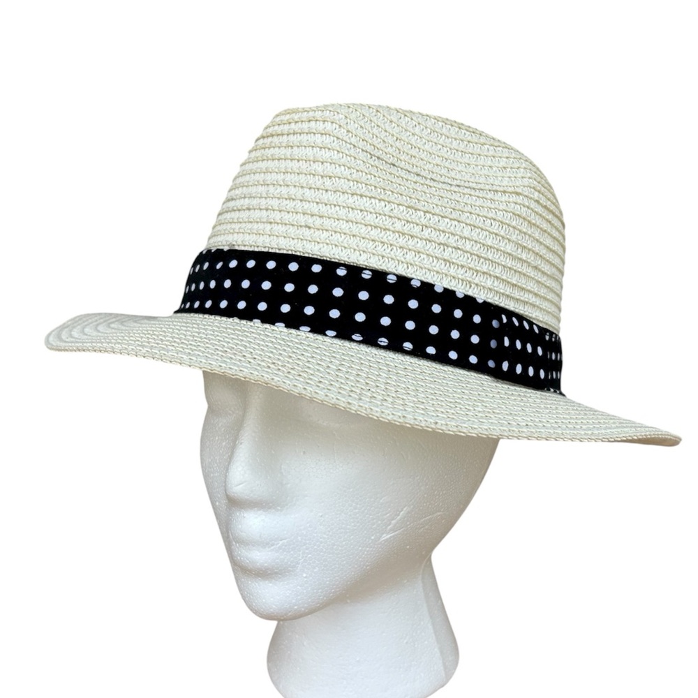 Anna & Ava Natural Straw Polka Dots Band Fedora Sun Hat Resort Beach Vacation OS